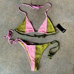 Textured Splice Triangle Bikini Set